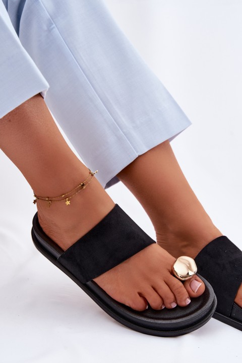 Women's Black Slippers With Gold Detail Felinae