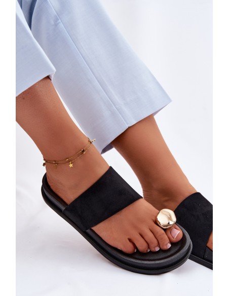 Women's Black Slippers With Gold Detail Felinae