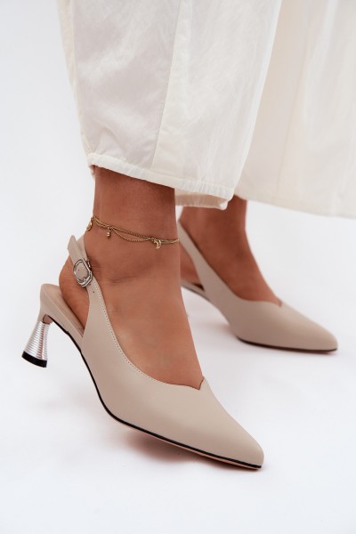 Leather Women's Heeled Sandals Vinceza 66922 Beige