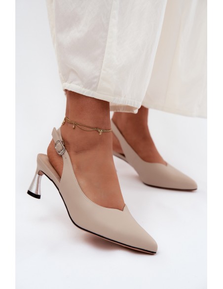 Leather Women's Heeled Sandals Vinceza 66922 Beige