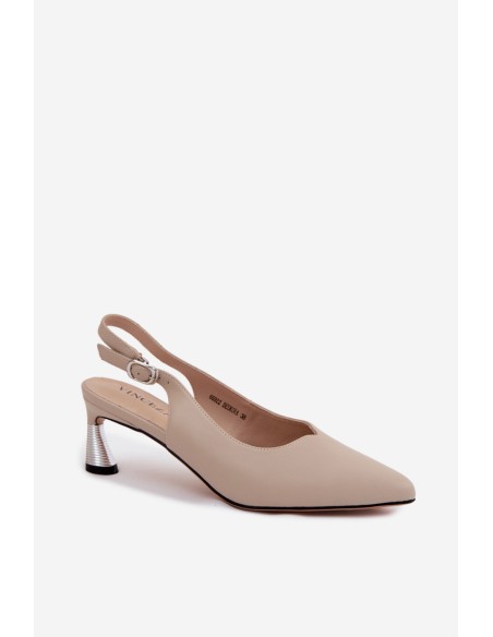 Leather Women's Heeled Sandals Vinceza 66922 Beige
