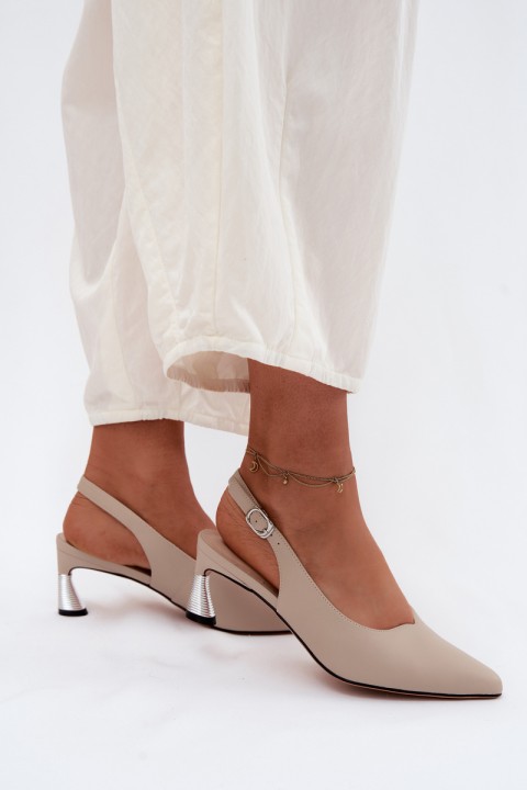 Leather Women's Heeled Sandals Vinceza 66922 Beige