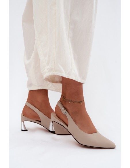 Leather Women's Heeled Sandals Vinceza 66922 Beige