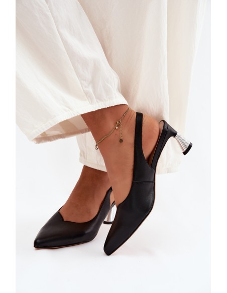 Leather Women's Heeled Sandals Vinceza 66922 Black