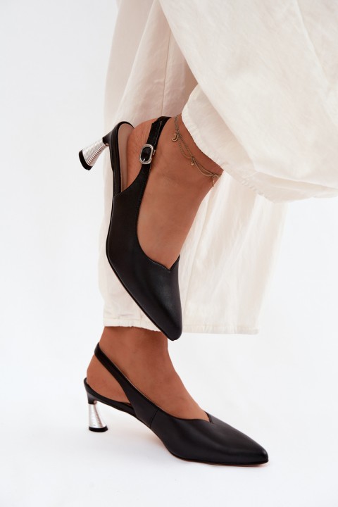 Leather Women's Heeled Sandals Vinceza 66922 Black