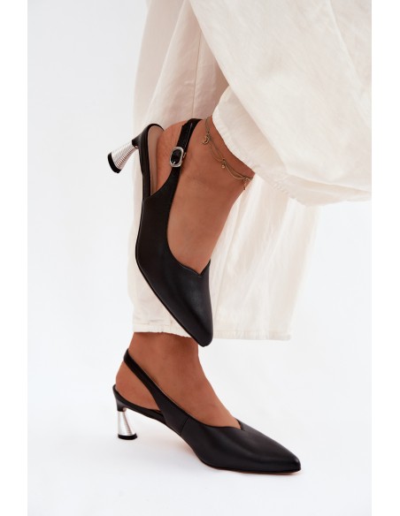 Leather Women's Heeled Sandals Vinceza 66922 Black