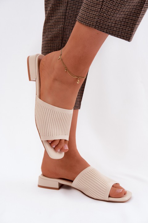 Material Women's Flat Low Heel Light Beige Belissea