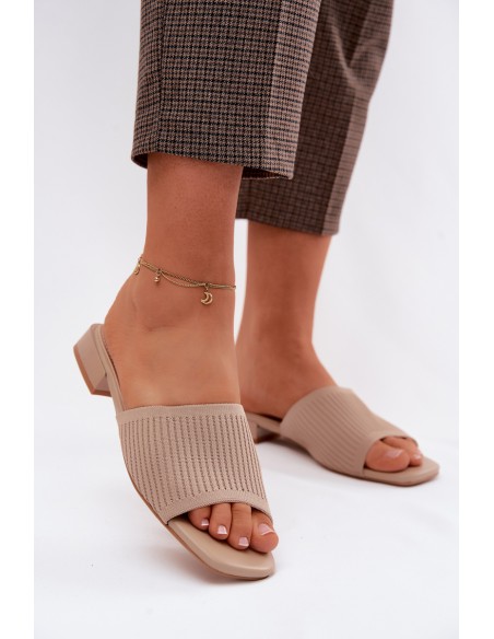 Material Women's Flat Dark Beige Slides Belissea