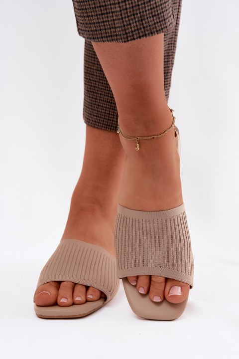 Material Women's Flat Dark Beige Slides Belissea