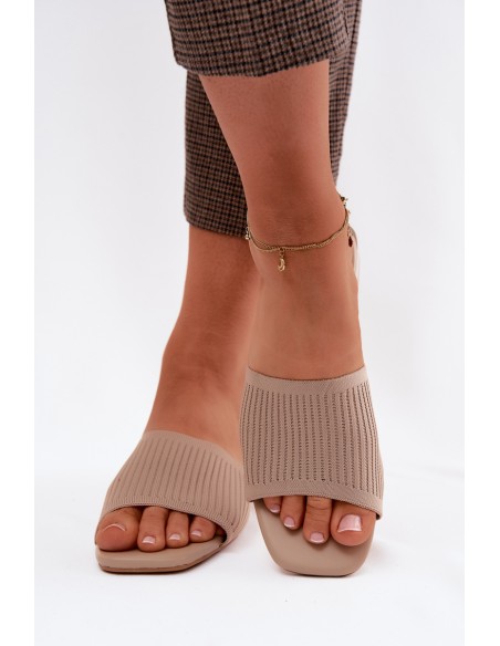 Material Women's Flat Dark Beige Slides Belissea