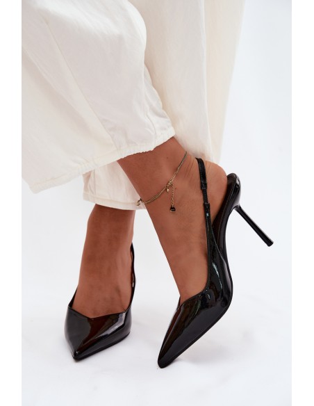 Patent Leather High Heels Sandals Black Calera