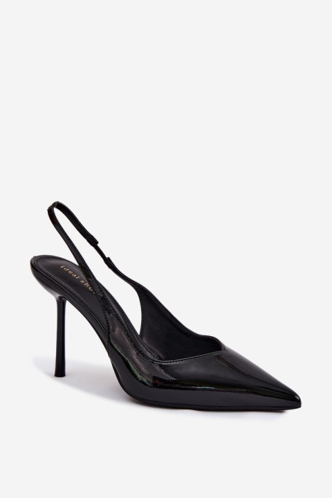Patent Leather High Heels Sandals Black Calera