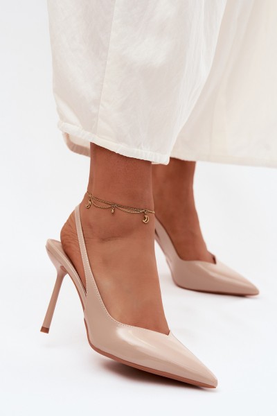 Patent Leather Heels Sandals Made of Faux Leather Beige Calera