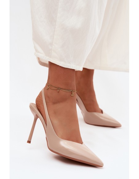 Patent Leather Heels Sandals Made of Faux Leather Beige Calera