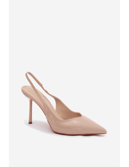 Patent Leather Heels Sandals Made of Faux Leather Beige Calera