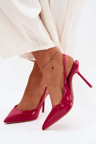 Patent Leather Heels Sandals Faux Leather Fuchsia Calera
