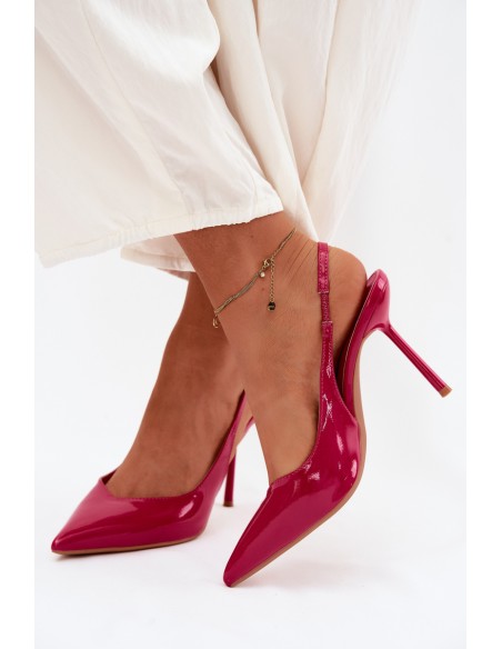 Patent Leather Heels Sandals Faux Leather Fuchsia Calera