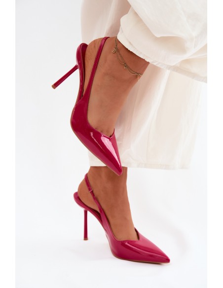 Patent Leather Heels Sandals Faux Leather Fuchsia Calera