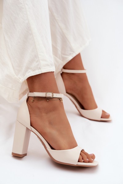 Women's Block Heel Sandals Light Beige Faux Leather Melvra