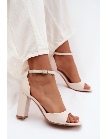 Women's Block Heel Sandals Light Beige Faux Leather Melvra