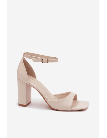 Women's Block Heel Sandals Light Beige Faux Leather Melvra