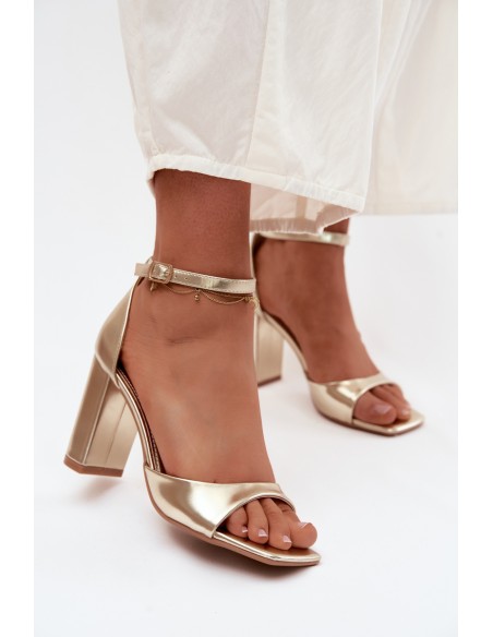 Women's Block Heel Sandals With Faux Leather Gold Melvra