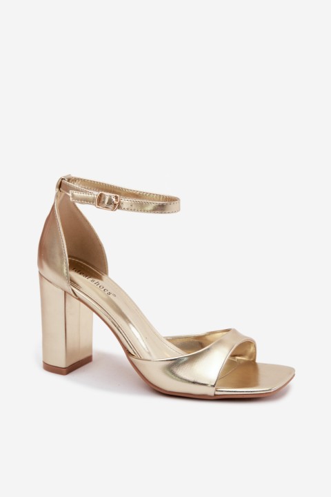 Women's Block Heel Sandals With Faux Leather Gold Melvra