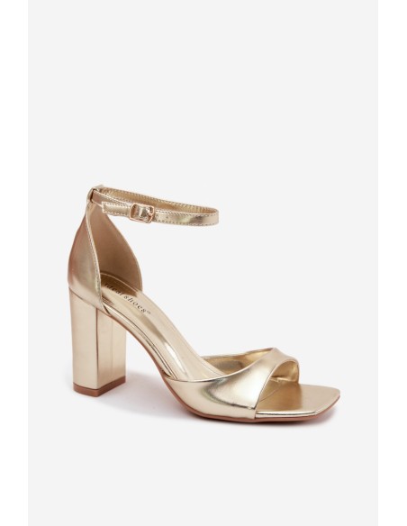 Women's Block Heel Sandals With Faux Leather Gold Melvra