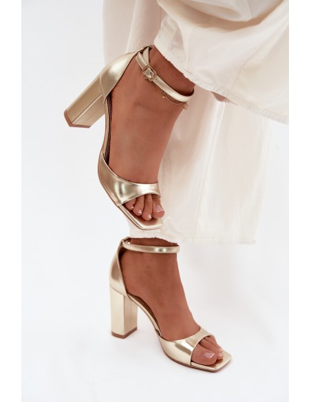 Women's Block Heel Sandals With Faux Leather Gold Melvra