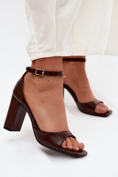 Women's Block Heel Sandals In Faux Leather Chocolate Melvra