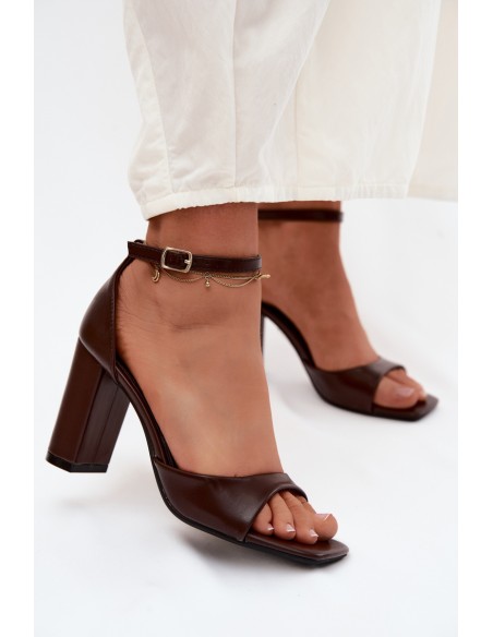 Women's Block Heel Sandals In Faux Leather Chocolate Melvra