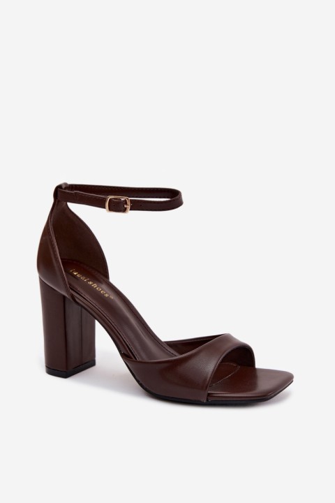 Women's Block Heel Sandals In Faux Leather Chocolate Melvra