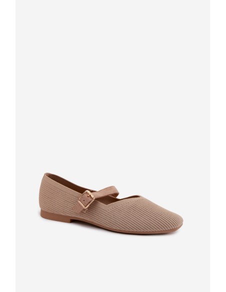 Striped Material Ballerinas With Strap And Buckle Dark Beige Calvra
