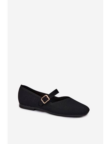 Striped Material Ballerinas With Strap And Clasp Black Calvra