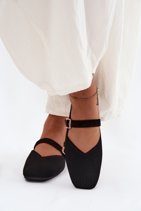 Striped Material Ballerinas With Strap And Clasp Black Calvra