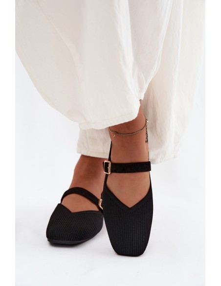 Striped Material Ballerinas With Strap And Clasp Black Calvra