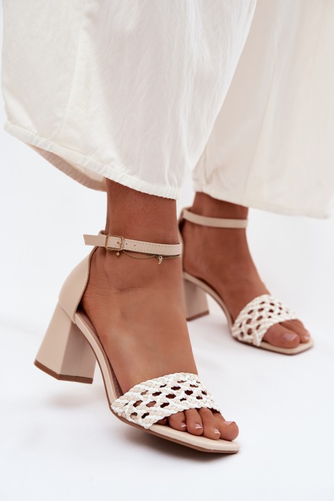 Women's Block Heel Sandals With Woven Light Beige Felena