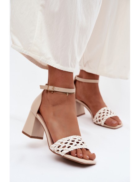 Women's Block Heel Sandals With Woven Light Beige Felena