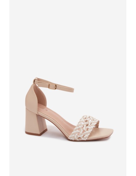 Women's Block Heel Sandals With Woven Light Beige Felena