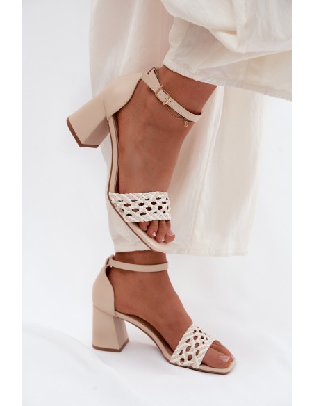Women's Block Heel Sandals With Woven Light Beige Felena