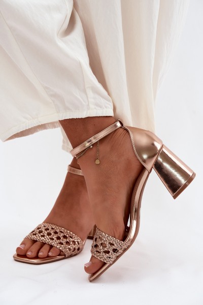 Women's Block Heel Sandals With Woven Champagne Felena