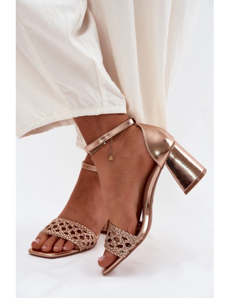 Women's Block Heel Sandals With Woven Champagne Felena