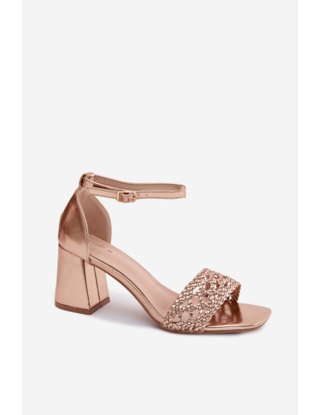 Women's Block Heel Sandals With Woven Champagne Felena