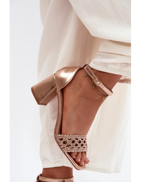Women's Block Heel Sandals With Woven Champagne Felena