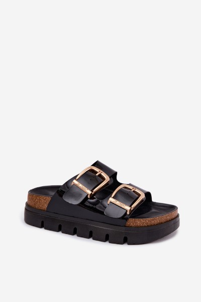 Lacquered Women's Platform Slippers With Gold Clips Lee Cooper LCW-26-35-4459L Black 2