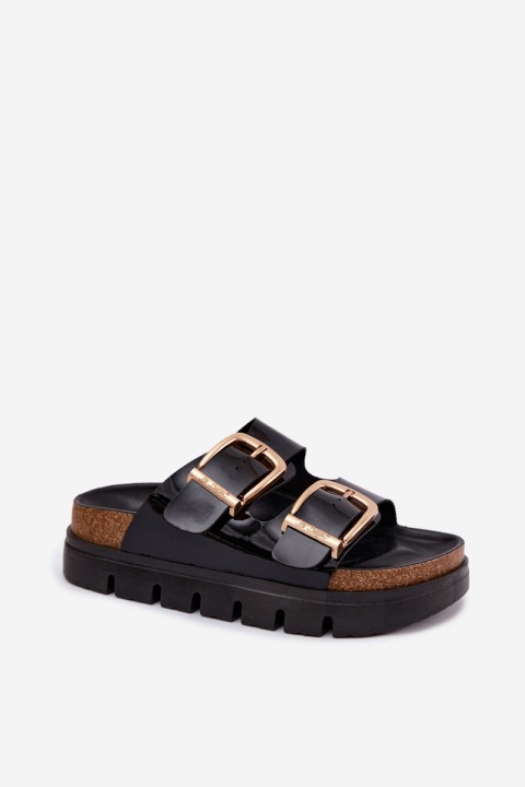 Lacquered Women's Platform Slippers With Gold Clips Lee Cooper LCW-26-35-4459L Black
