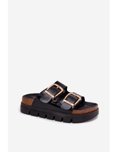 Lacquered Women's Platform Slippers With Gold Clips Lee Cooper LCW-26-35-4459L Black