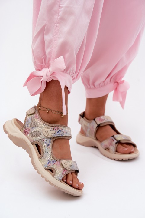 Leather Patterned Women's Sandals In Sporty Style Multicolor Morenia