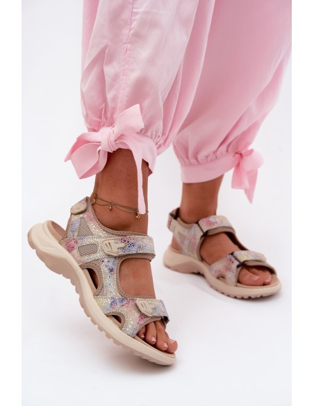 Leather Patterned Women's Sandals In Sporty Style Multicolor Morenia