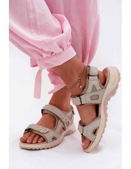 Leather Women's Sporty Style Beige Sandals Morenia